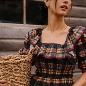 Ivy City Co Plaid Ruffle Top - Black and Red